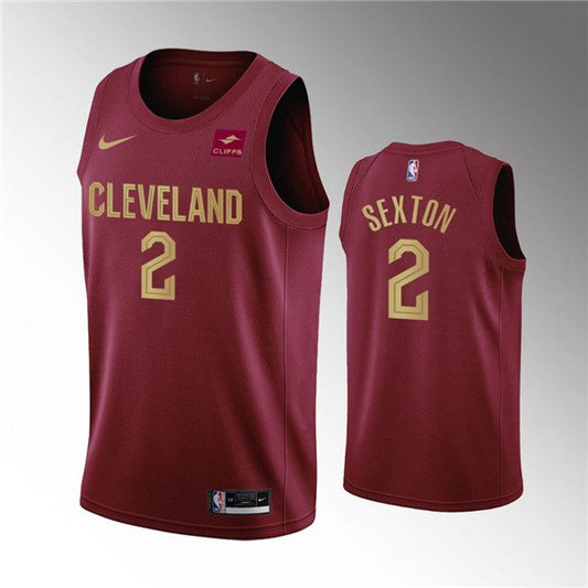 Men's Cleveland Cavaliers #2 Collin Sexton Wine Icon Edition Stitched Jersey