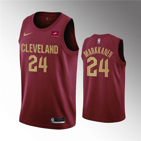 Men's Cleveland Cavaliers #24 Lauri Markkanen Wine Icon Edition Stitched Jersey