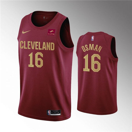 Men's Cleveland Cavaliers #16 Cedi Osman Wine Icon Edition Stitched Jersey